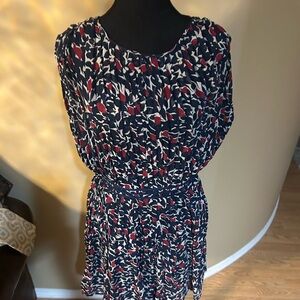 Joie Navy Blue, White & Red Printed Mini Dress